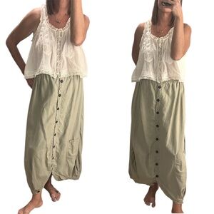 Cheyenne Lagenlook Button Front Linen Cargo Maxi Skirt